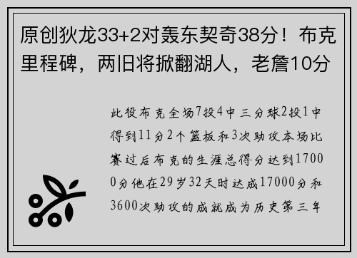 原创狄龙33+2对轰东契奇38分！布克里程碑，两旧将掀翻湖人，老詹10分